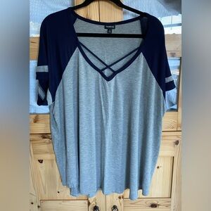 Torrid Navy and Gray Crisscross Tee